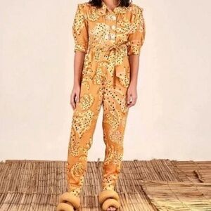 Farm Rio Carmel Raining Bananas Puff Sleeve Jumpsuit
